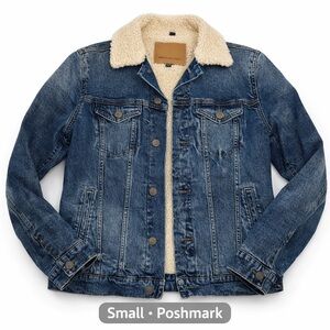 American Eagle Outfitters Blue Jean Jacket with Cream Sherpa Lining